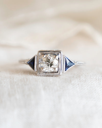 .55 Antique Diamond & Sapphire Engagement Ring 18k