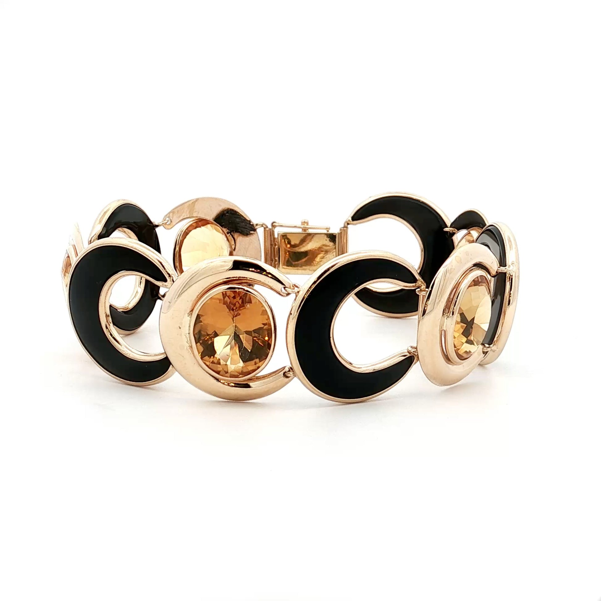 18.35 Oval Citrine & Onyx Statement Bracelet in 14k