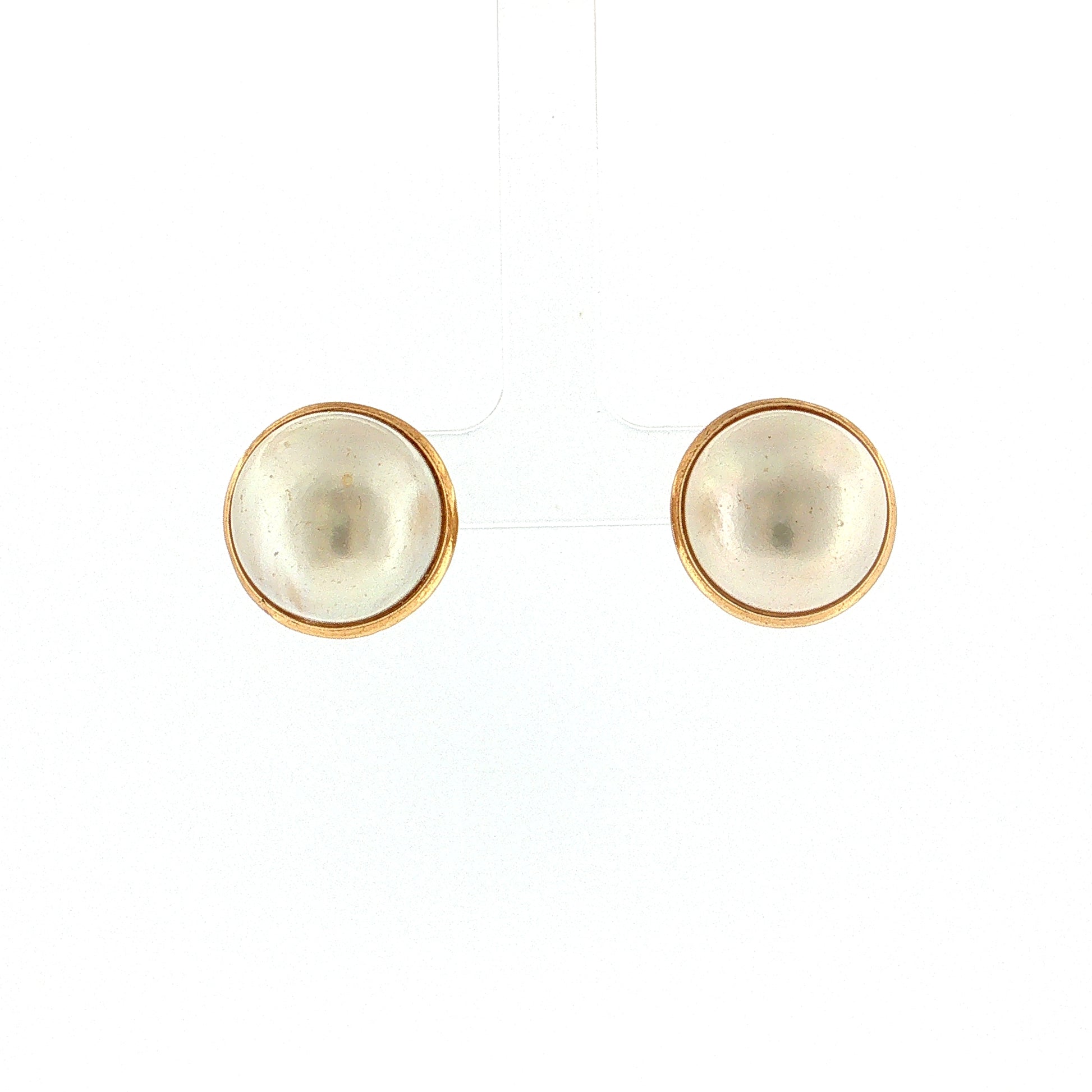 18mm Mabe Pearl Stud Earrings 14k Yellow Gold