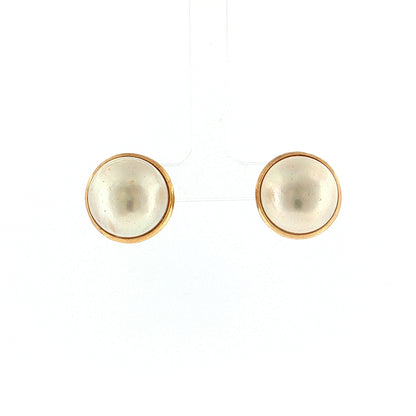 18mm Mabe Pearl Stud Earrings 14k Yellow Gold