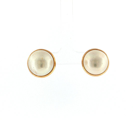 18mm Mabe Pearl Stud Earrings 14k Yellow Gold
