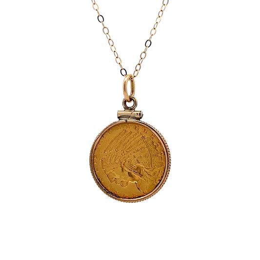 1928 Gold Coin Necklace Pendant in 14k Yellow Gold