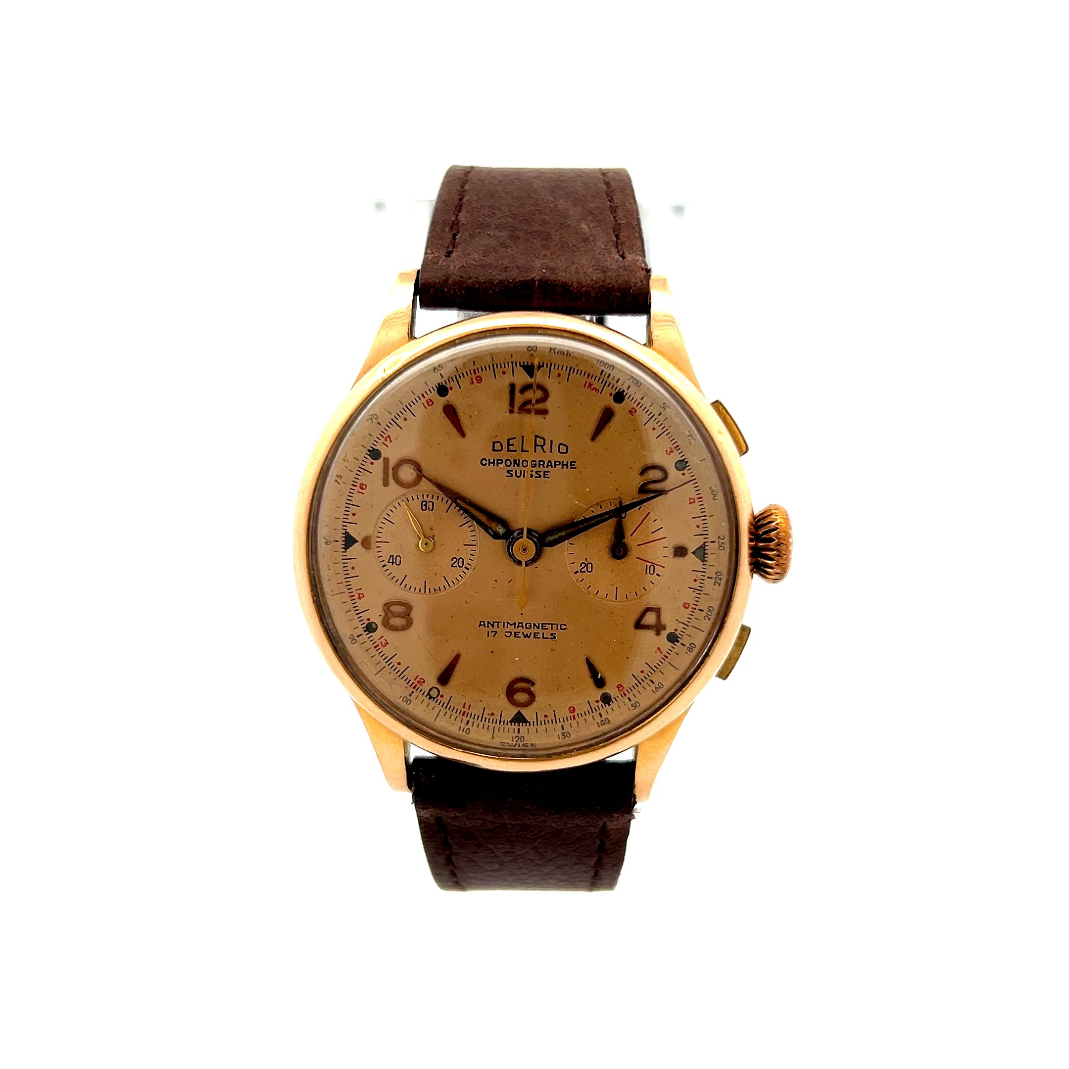 1960s Chronographe Suisse Delrio 39mm 18k Rose Gold – Filigree