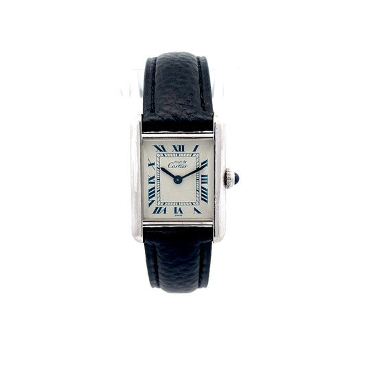 1980s Cartier Tank Small Ladies Watch Sterling Silver