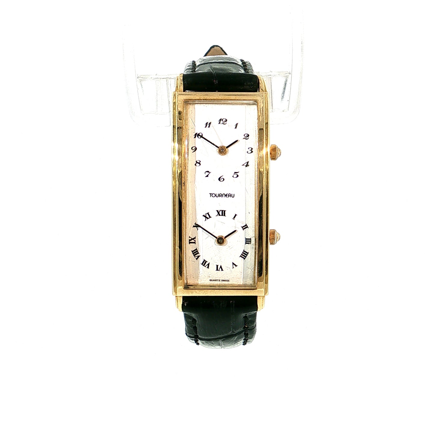 1980's Tourneau Tank Dual Time 18k Yellow Gold