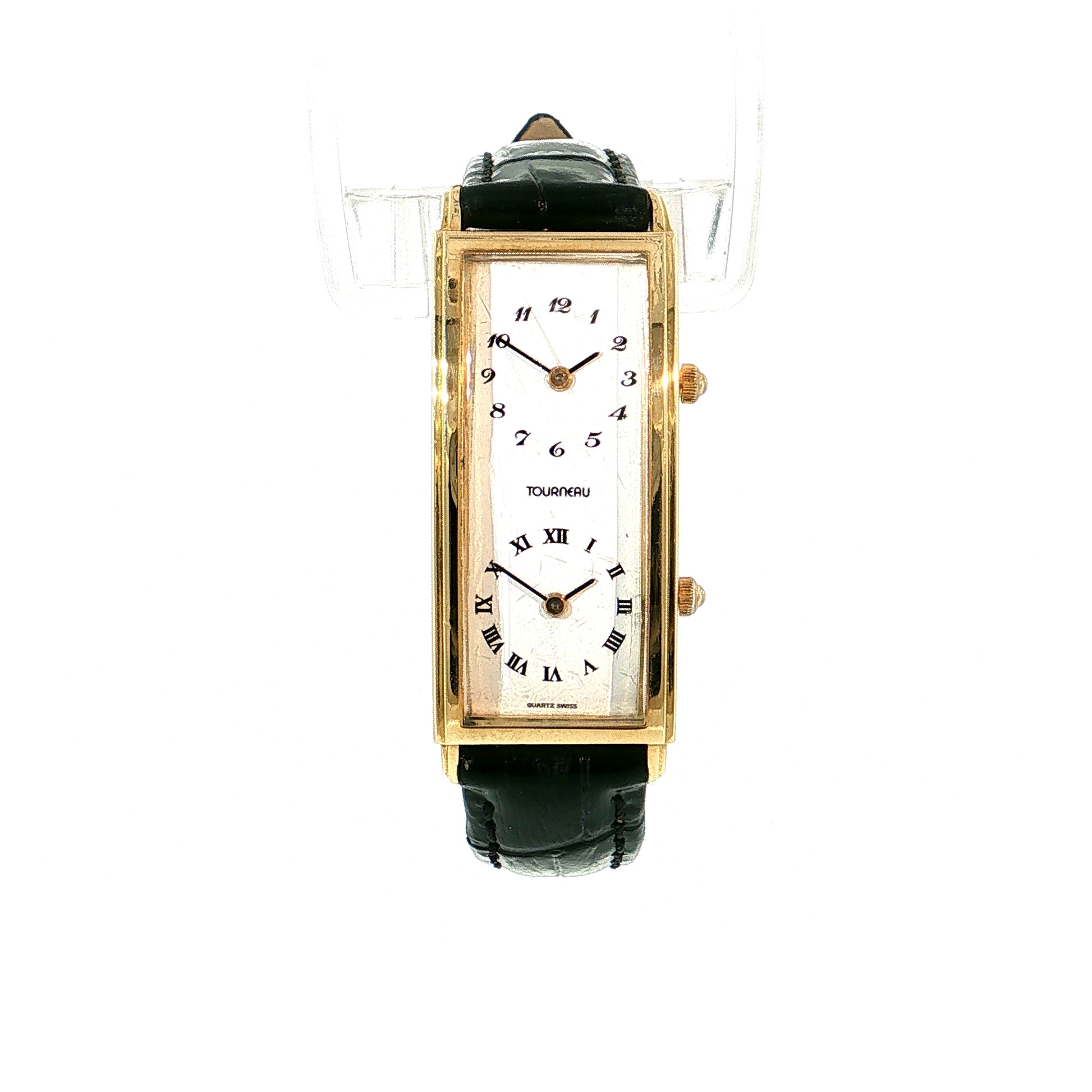 1980's Tourneau Tank Dual Time 18k Yellow Gold
