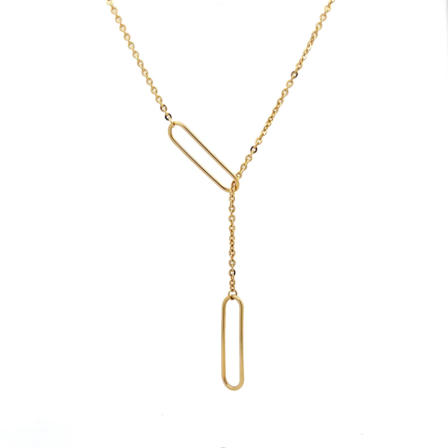 19" Lariat Cable Link Chain Necklace 18k Yellow Gold