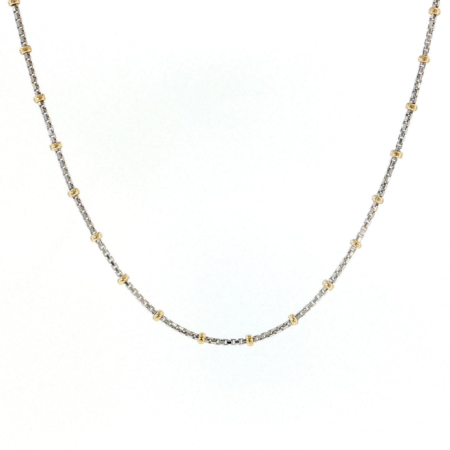19" Two-Tone Beaded Chain Necklace 14k Gold