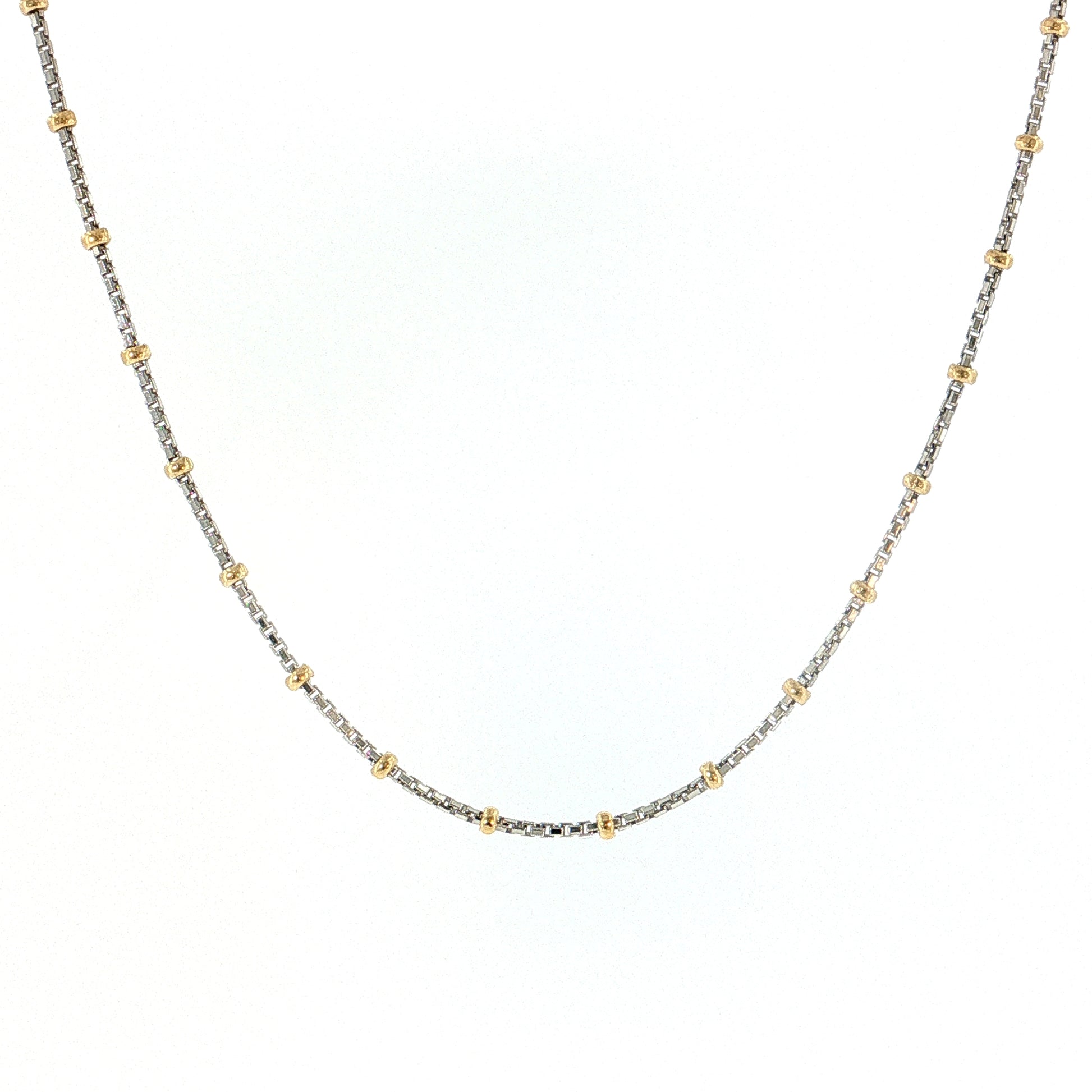 19" Two-Tone Beaded Chain Necklace 14k Gold