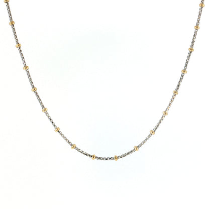 19" Two-Tone Beaded Chain Necklace 14k Gold