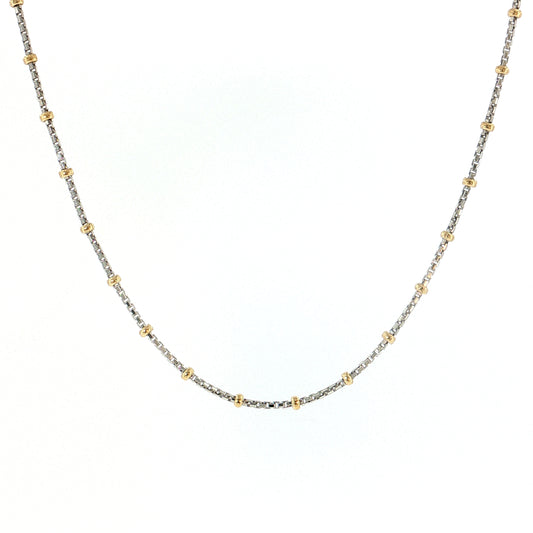 19" Two-Tone Beaded Chain Necklace 14k Gold