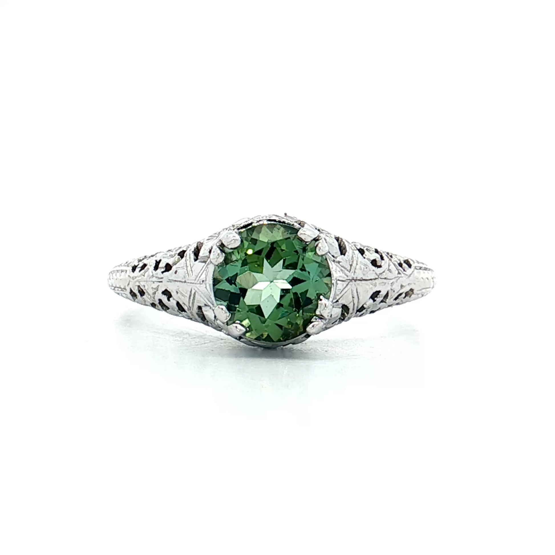 1 Carat Art Deco Tourmaline Engagement Ring 14k