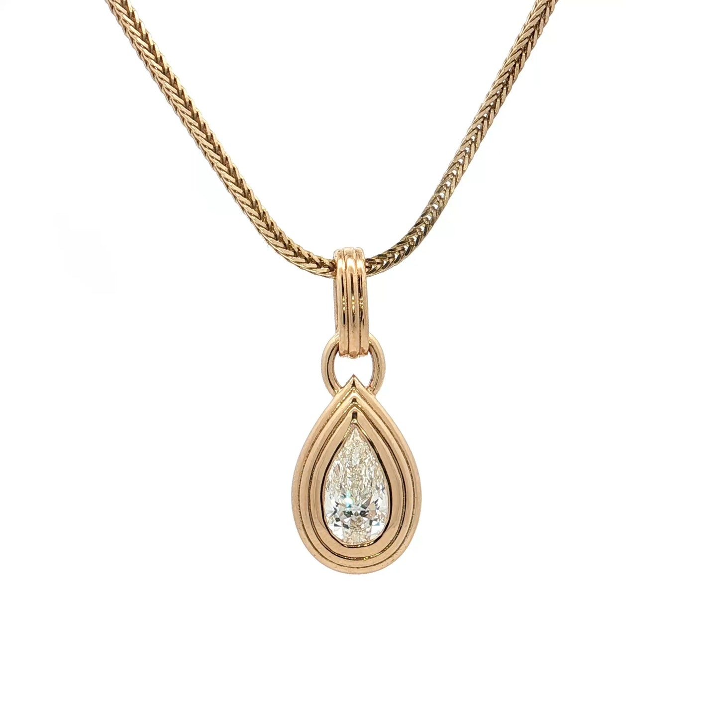 1 Carat GIA Pear Diamond Pendant Necklace 18k