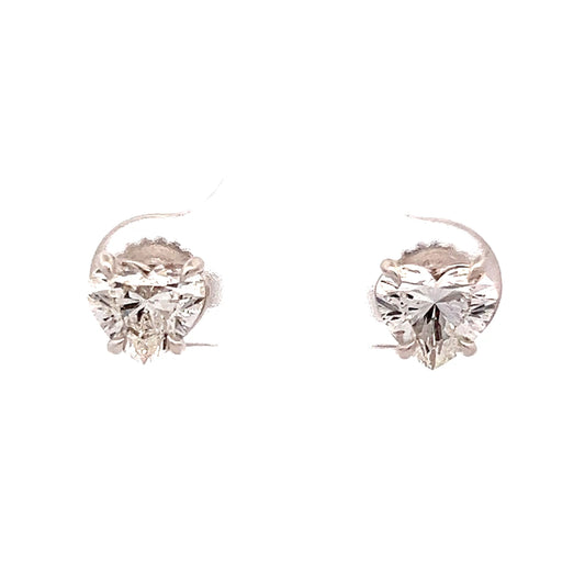 1 Carat Heart Shaped Diamond Earring Studs in 18k