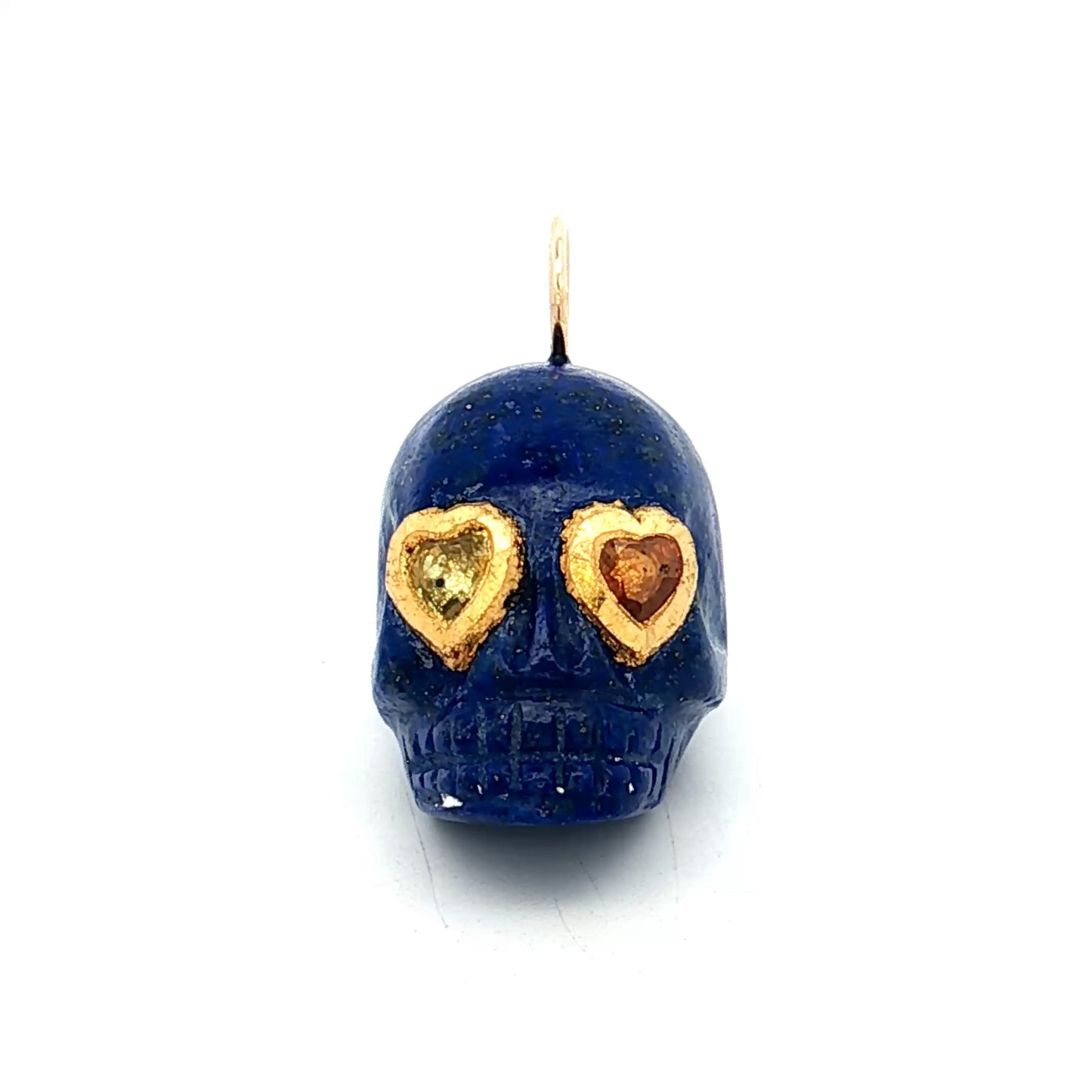 1 Carat Sapphire & Lapis Lazuli Skull Charm Pendant 18k