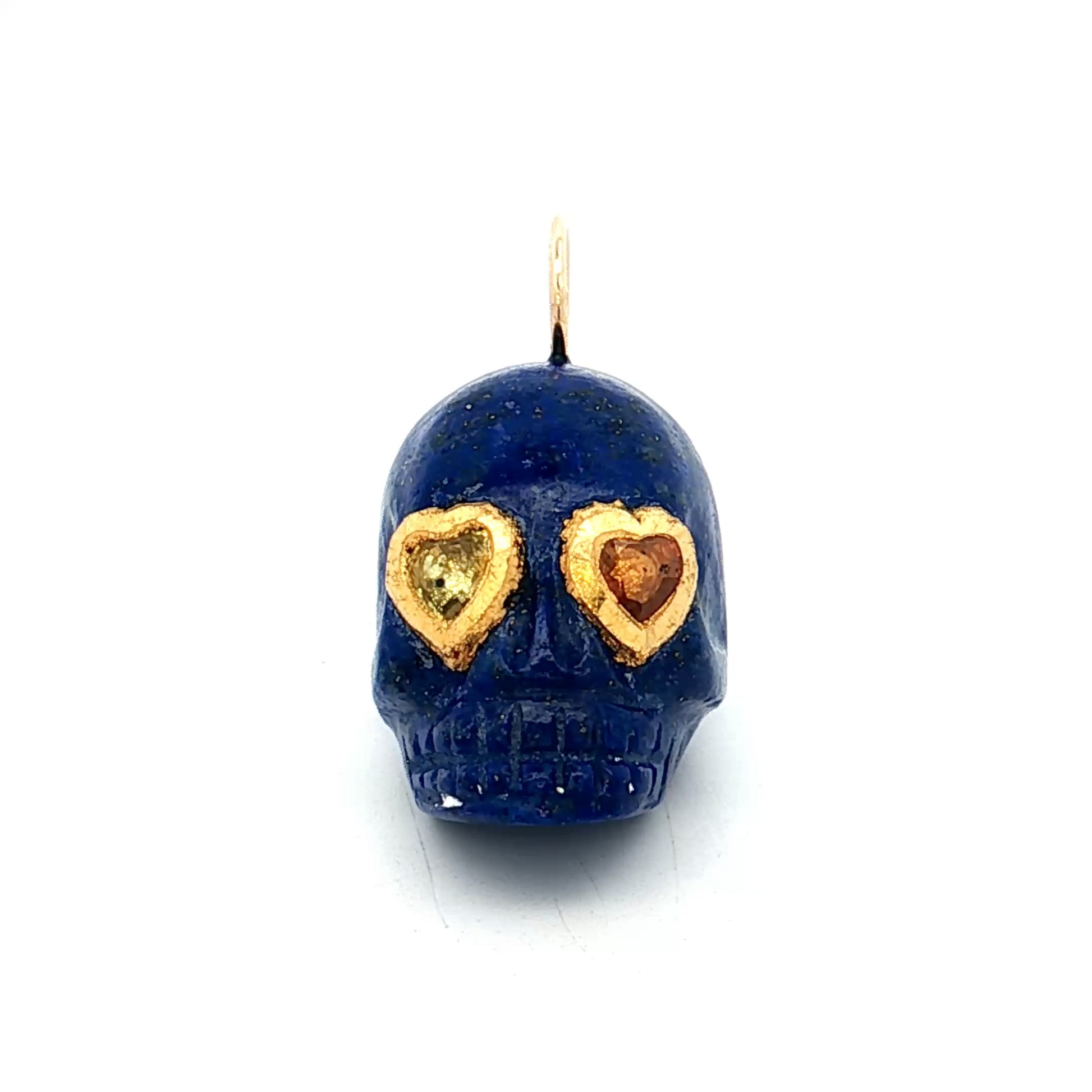 1 Carat Sapphire & Lapis Lazuli Skull Charm Pendant 18k