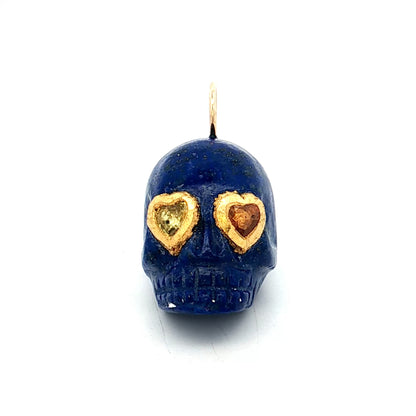 1 Carat Sapphire & Lapis Lazuli Skull Charm Pendant 18k