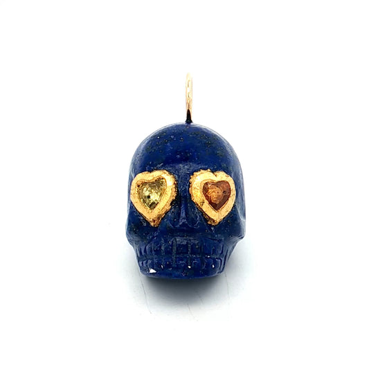 1 Carat Sapphire & Lapis Lazuli Skull Charm Pendant 18k