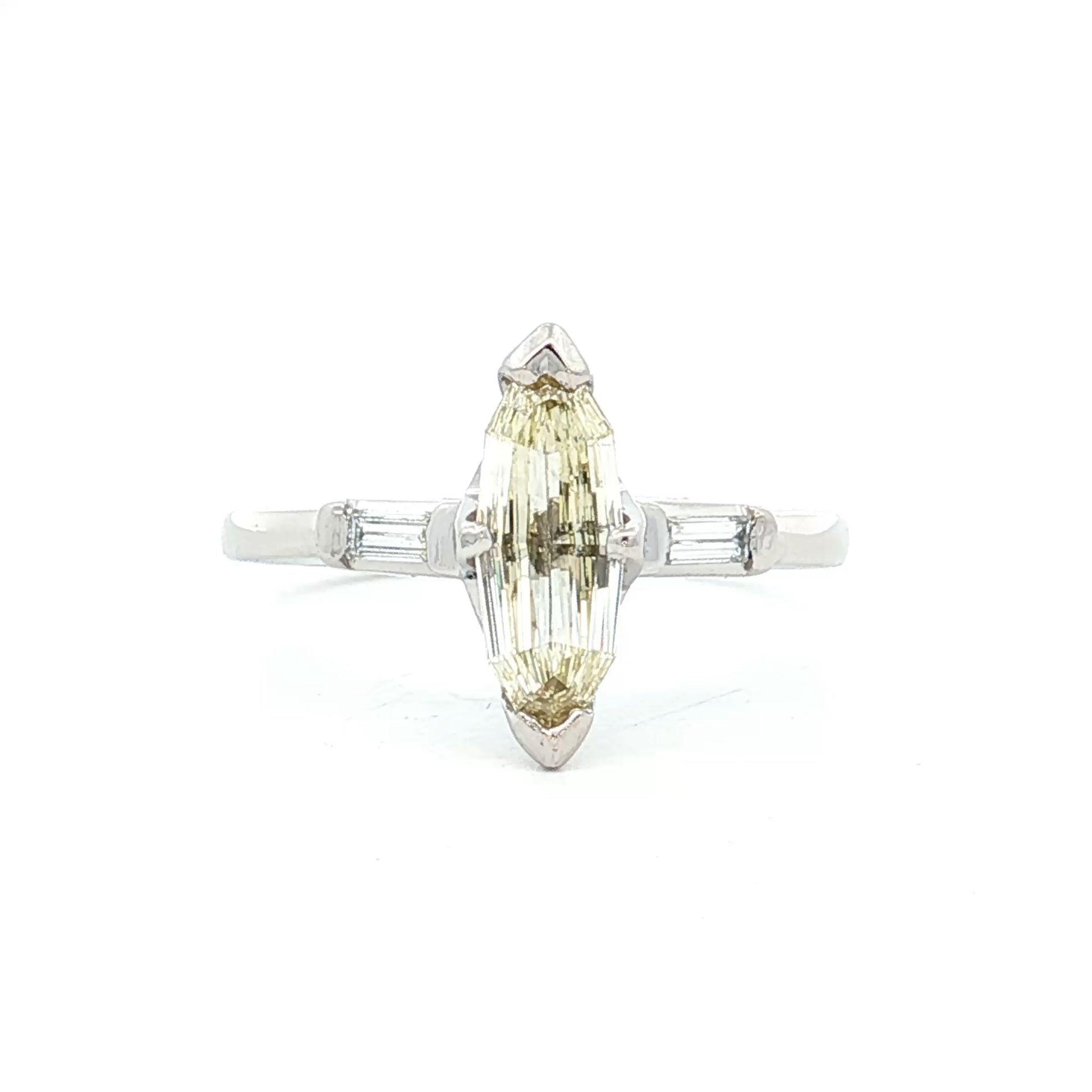 1 Carat Vintage Marquise Diamond Engagement Ring Platinum