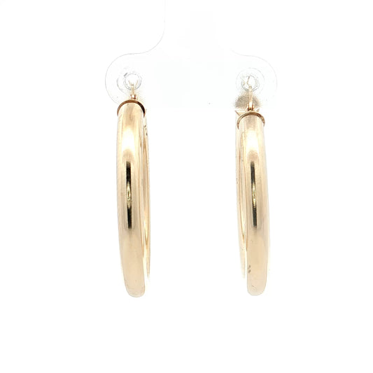 1" Hollow Tube Hoop Earrings 14k Yellow Gold