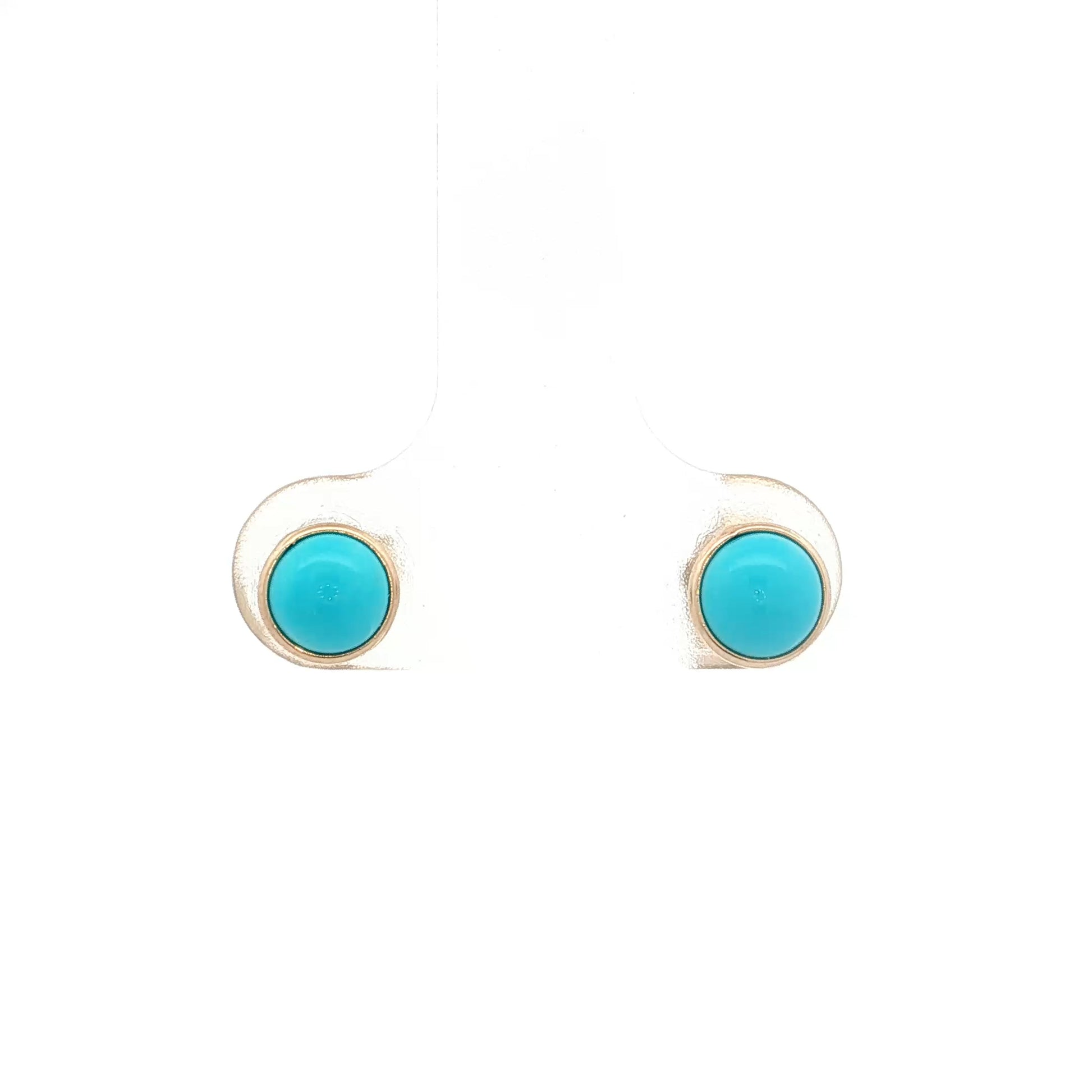 2.00 Cabochon Turquoise Stud Earrings 14k Yellow Gold