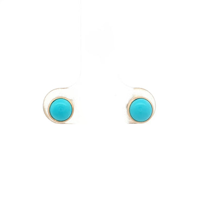 2.00 Cabochon Turquoise Stud Earrings 14k Yellow Gold