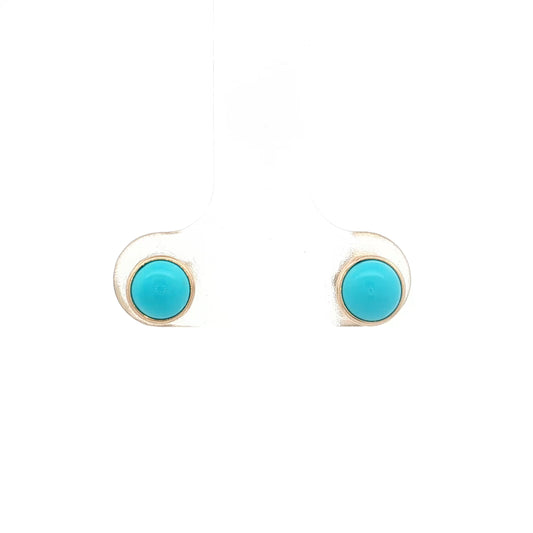 2.00 Cabochon Turquoise Stud Earrings 14k Yellow Gold