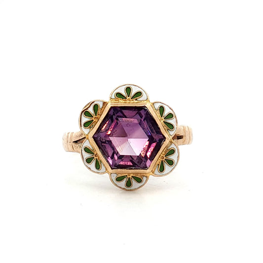 2.00 Edwardian Hexagon Amethyst Ring in 14k
