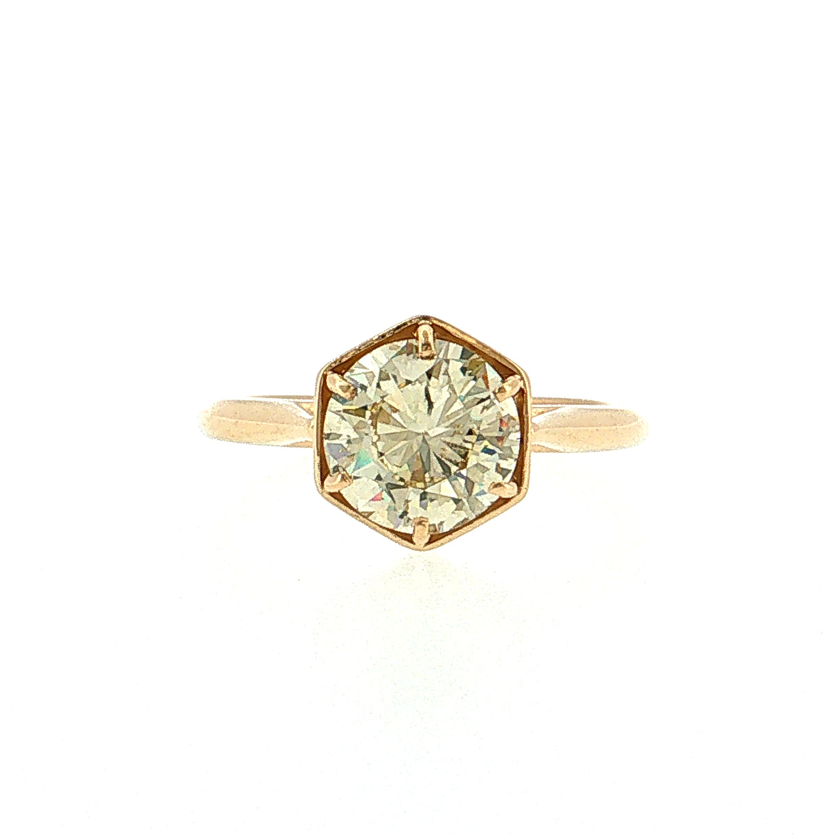 2.01 Old European Cut Diamond Engagement Ring 14k Yellow Gold