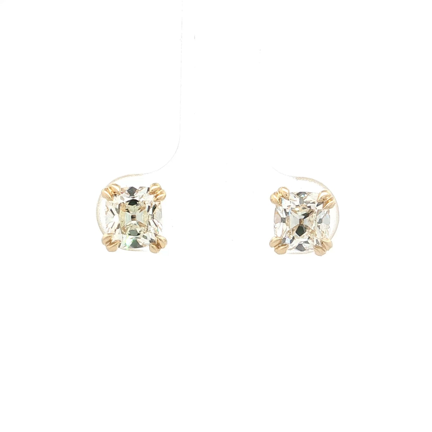 2.01 Old Mine Cut Diamond Stud Earrings 18k Yellow Gold