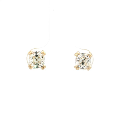 2.01 Old Mine Cut Diamond Stud Earrings 18k Yellow Gold