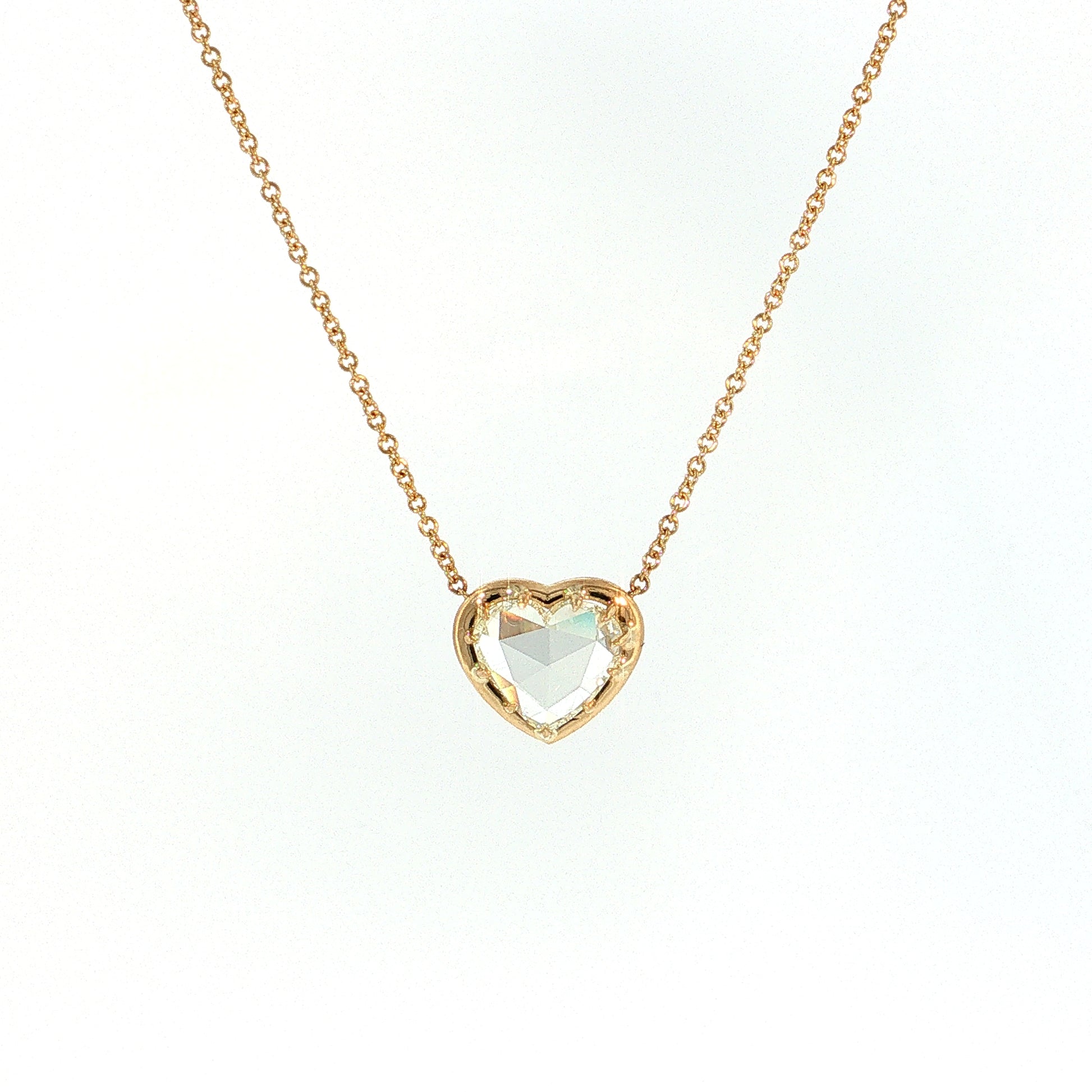 2.01 Rose Cut Diamond Heart Pendant 18k Yellow Gold