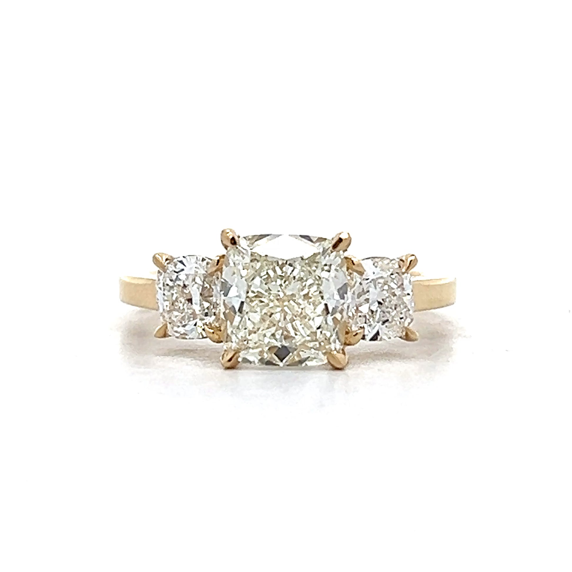 2.02 Cushion Three Stone Engagement Ring 14k