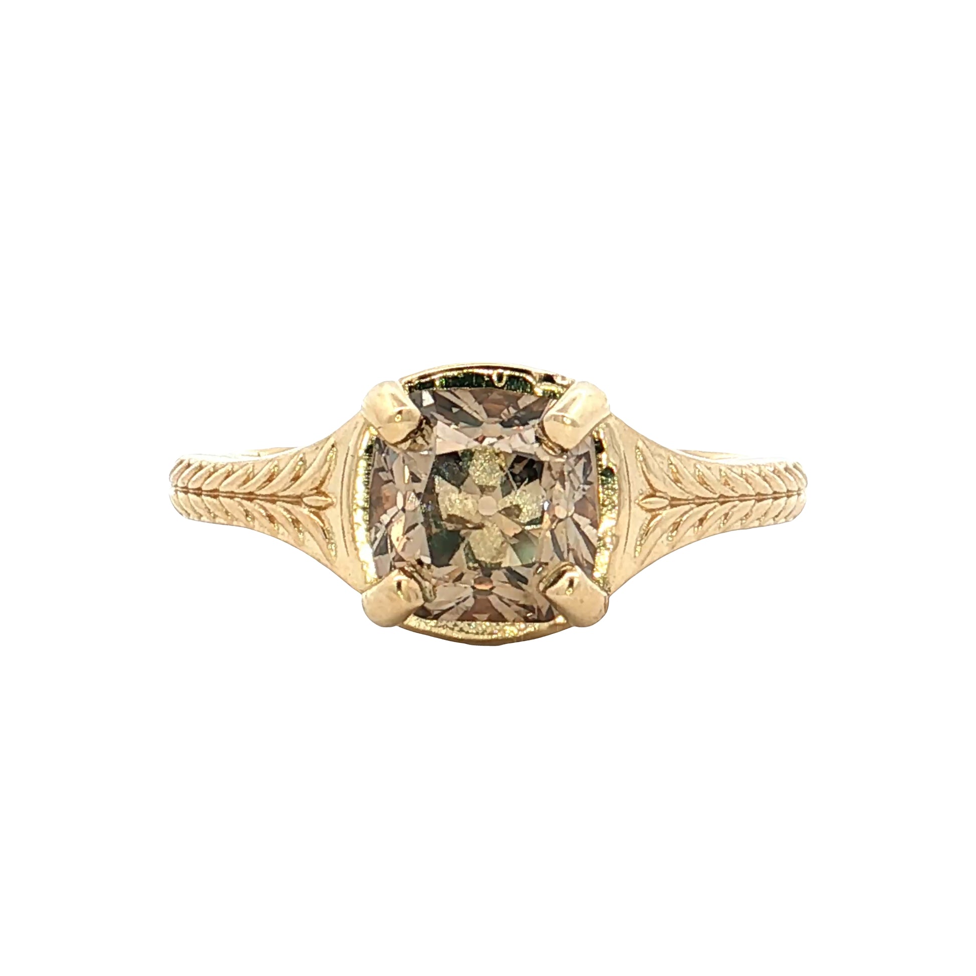 2.02 Old Mine Cushion Diamond Solitaire Ring 14k