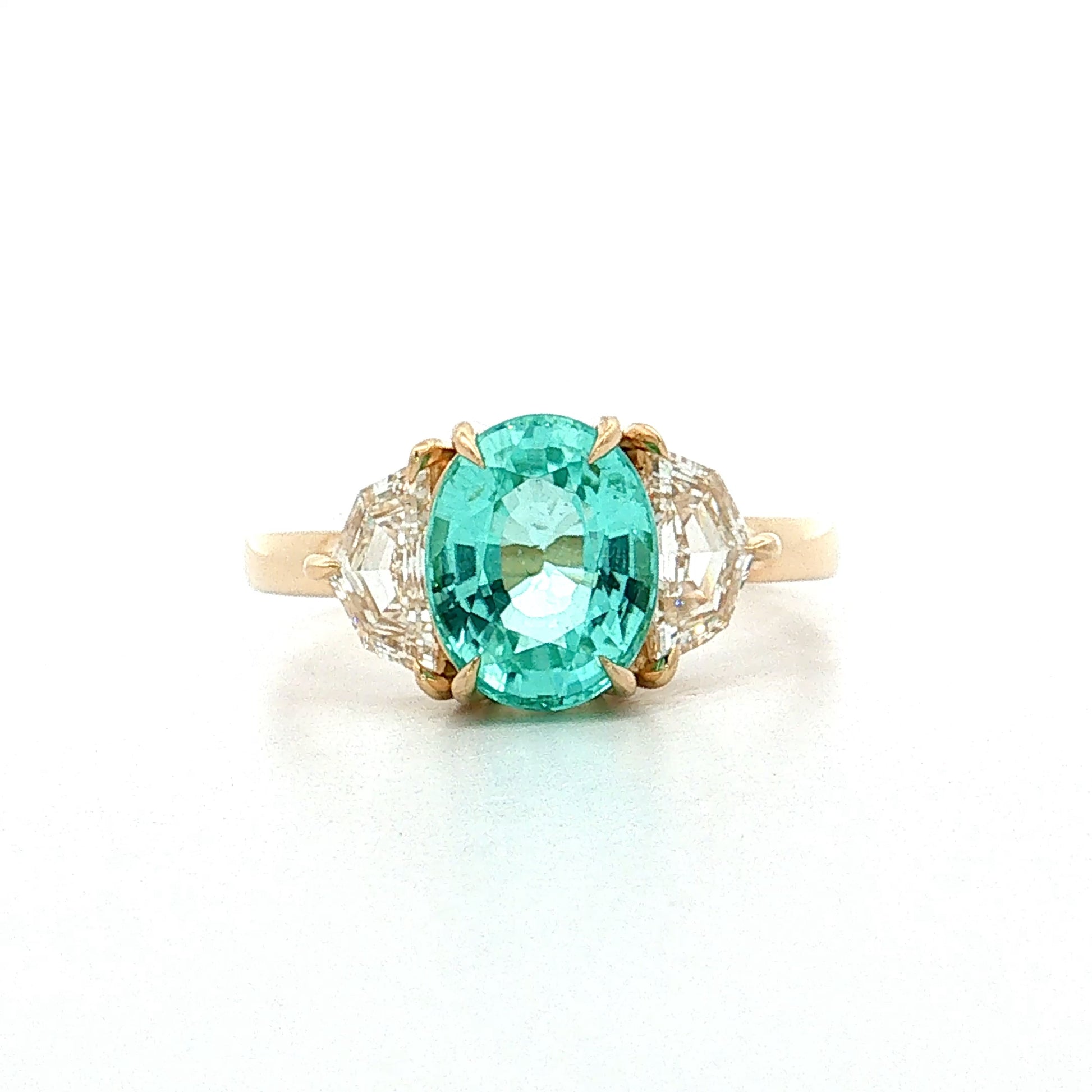 2.02 Paraiba Tourmaline Three Stone Engagement Ring 14k