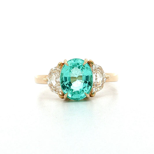2.02 Paraiba Tourmaline Three Stone Engagement Ring 14k
