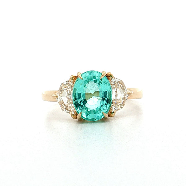 Paraiba Tourmaline Three Stone Engagement Ring