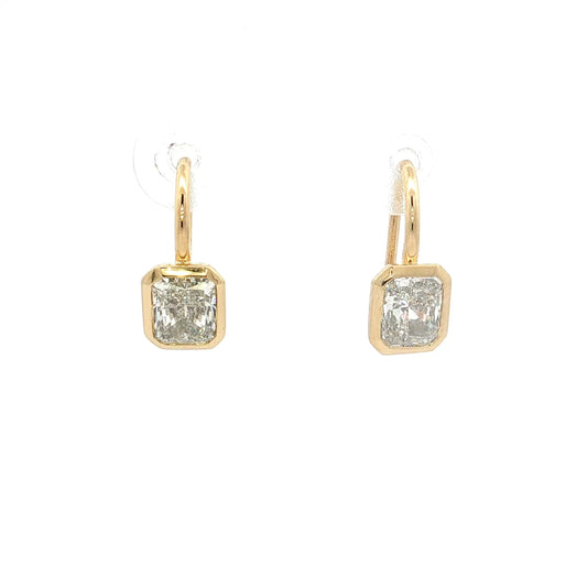 2.02 Radiant Diamond Drop Earrings 18k Yellow Gold