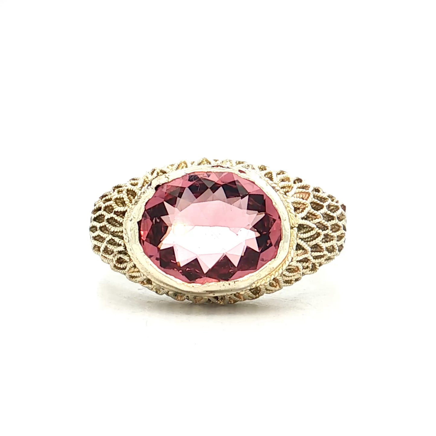 2.03 Oval Pink Tourmaline Cocktail Ring 14k