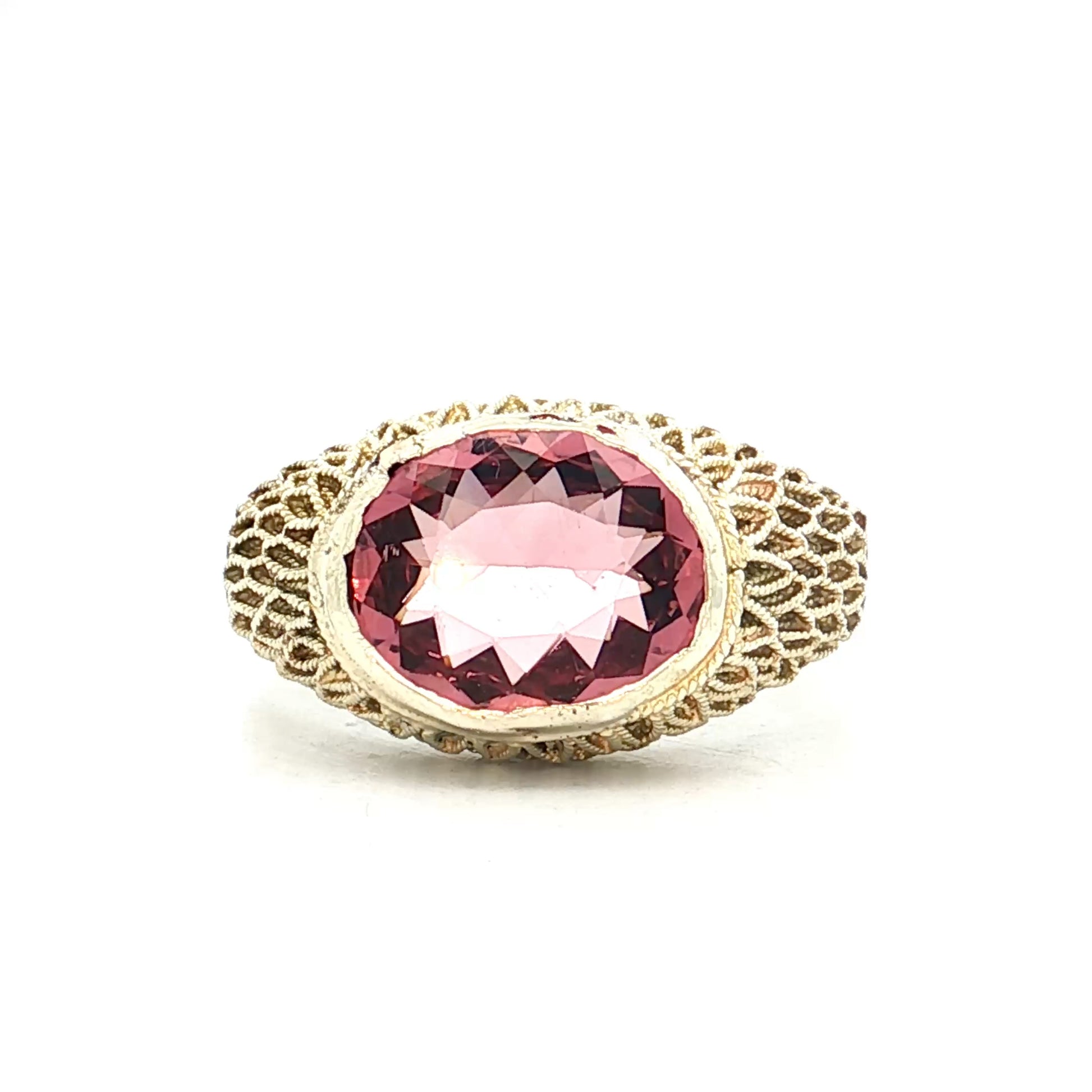 2.03 Oval Pink Tourmaline Cocktail Ring 14k