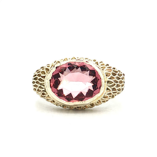 2.03 Oval Pink Tourmaline Cocktail Ring 14k