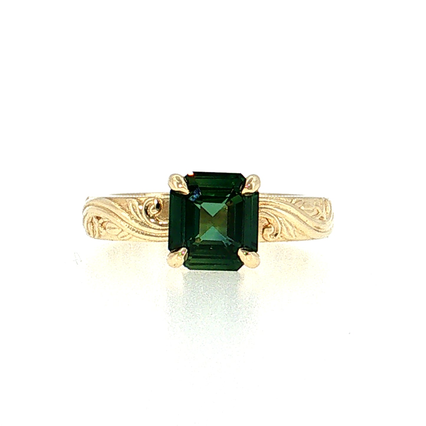 2.04 Asscher Cut Green Sapphire Solitaire Ring 14k
