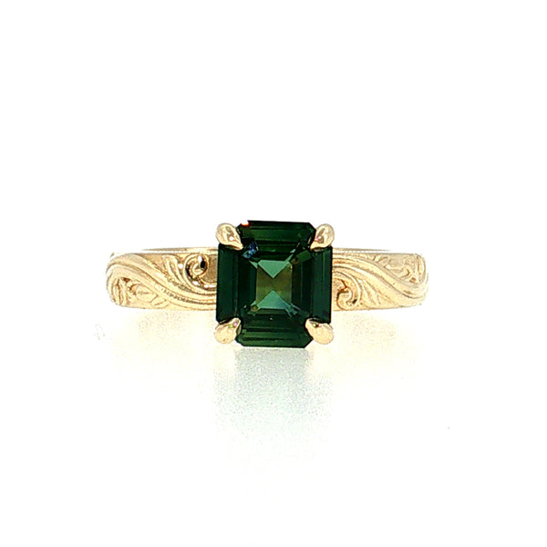 Asscher Cut Green Sapphire Solitaire Ring