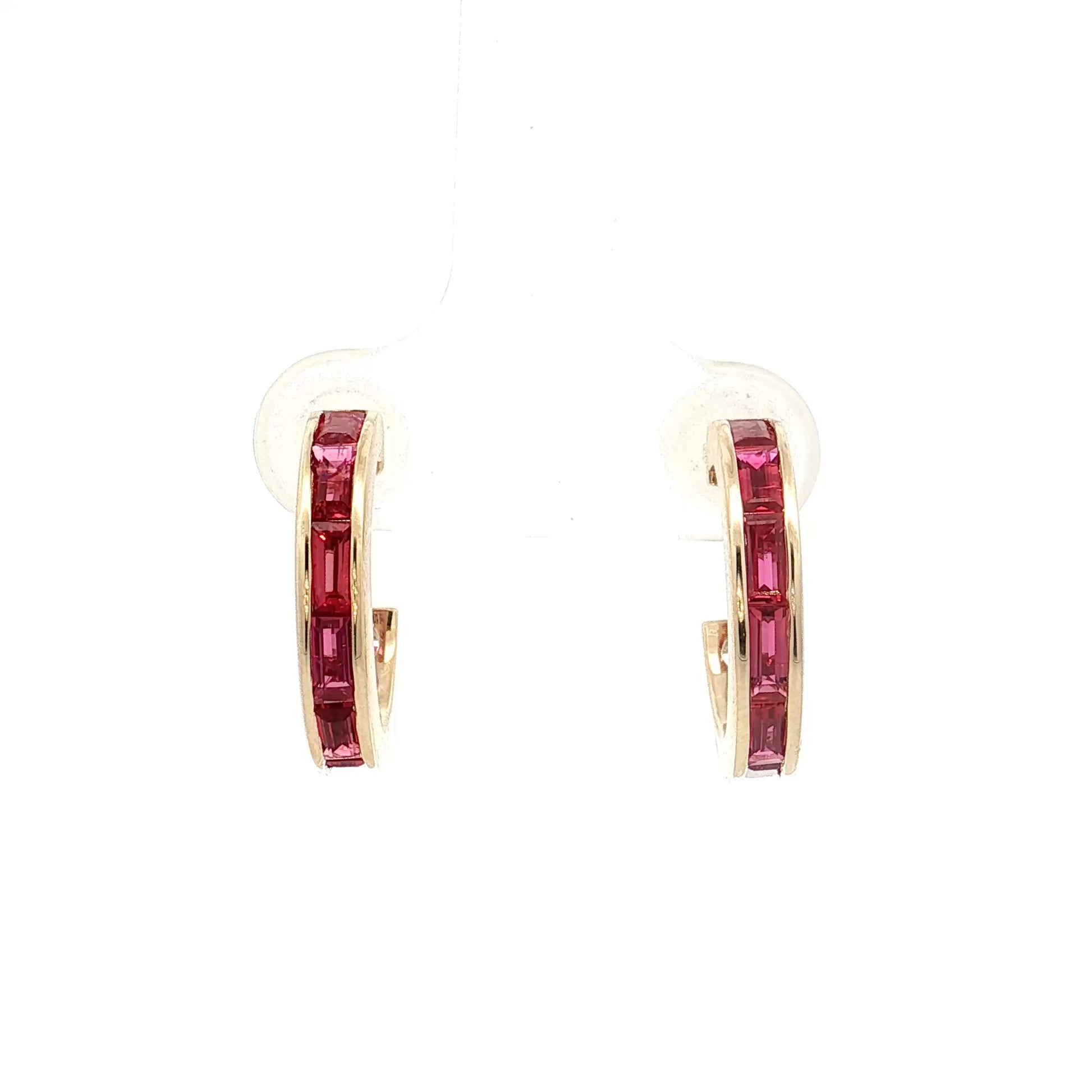 2.05 Baguette Ruby Hoop Earrings in 14k Yellow Gold
