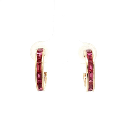 2.05 Baguette Ruby Hoop Earrings in 14k Yellow Gold