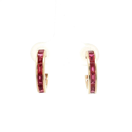2.05 Baguette Ruby Hoop Earrings in 14k Yellow Gold