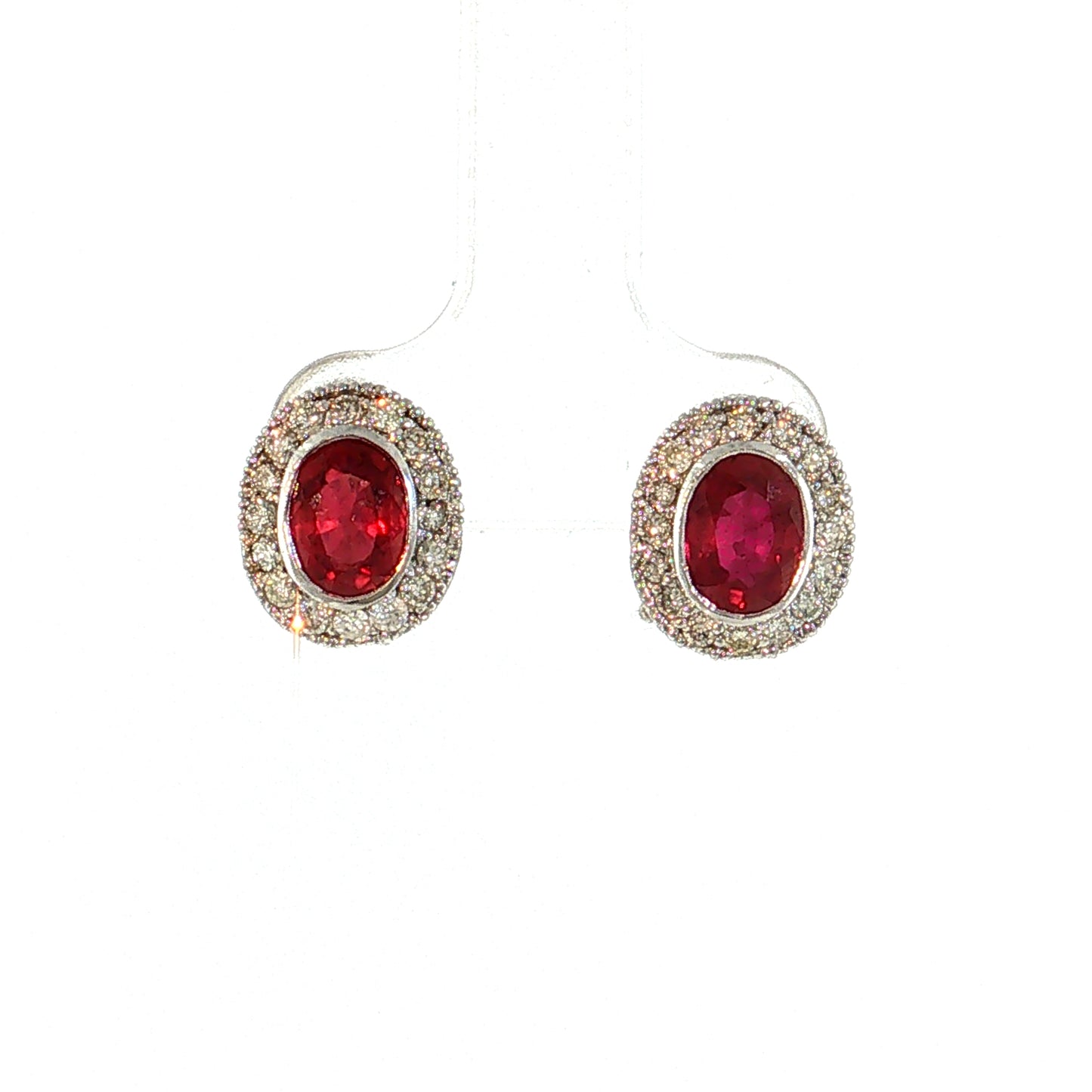2.08 Ruby & Diamond Halo Stud Earrings 14k White Gold