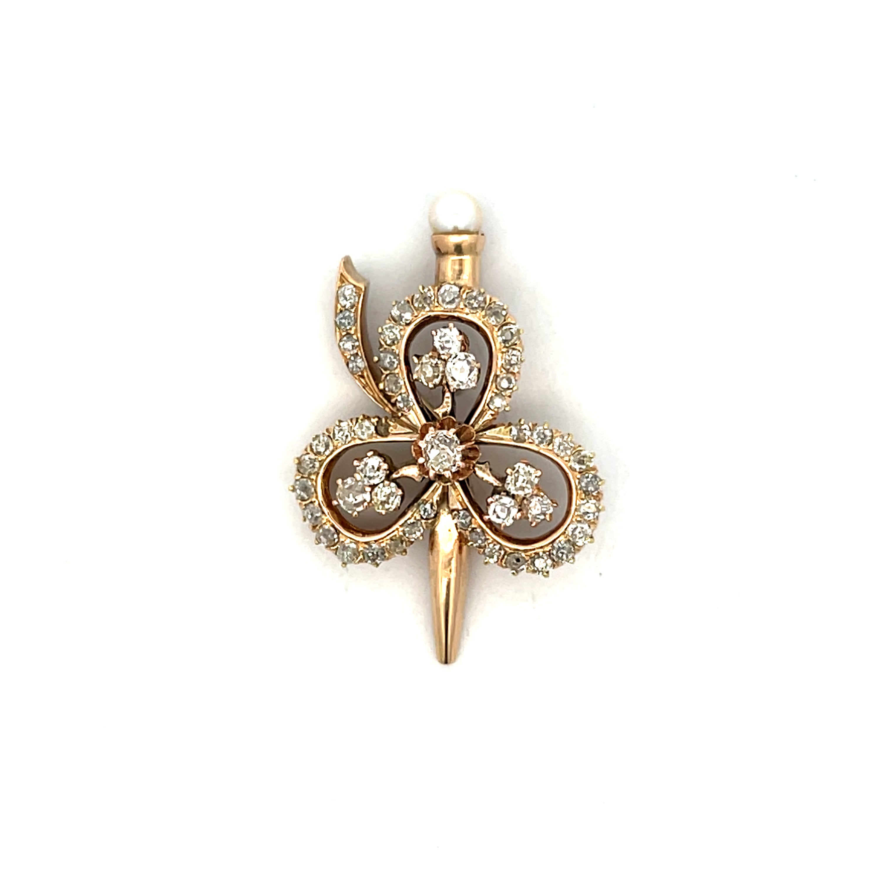 2.10 Antique Victorian Diamond Clover Pendant in 14k – Filigree Jewelers