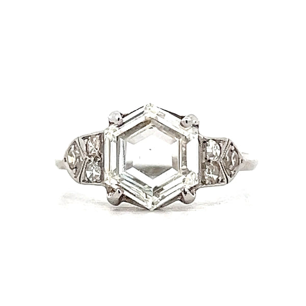Vintage Deco Hexagon Diamond Engagement Ring