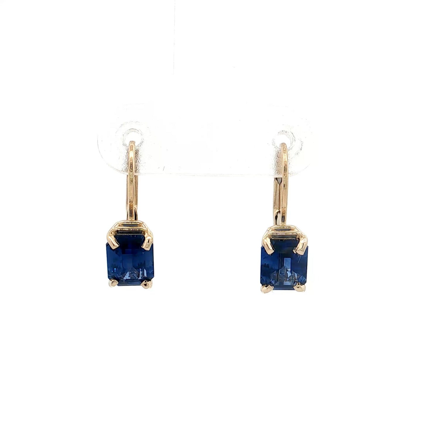 2.18 Emerald Cut Sapphire Drop Earrings 14k